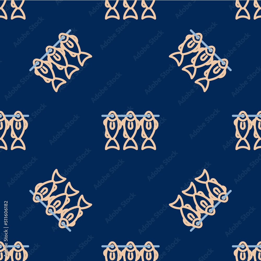 Line Case or box container for wobbler and gear fishing equipment icon isolated seamless pattern on blue background. Fishing tackle. Vector