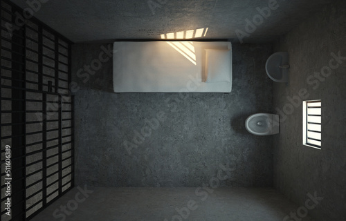 Top view of prison cell with light from the window.3d rendering