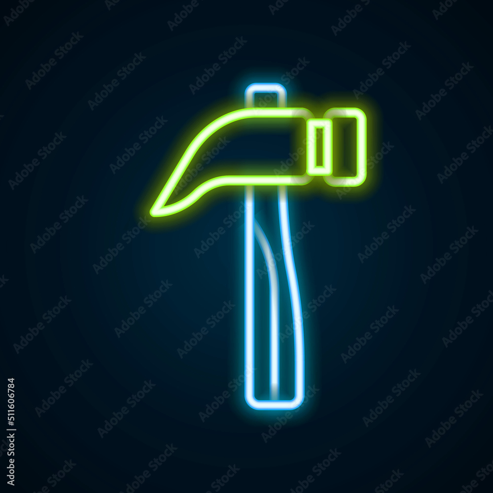 Glowing neon line Hammer icon isolated on black background. Tool for repair. Colorful outline concept. Vector Glowing neon line Hammer icon isolated on black background. Tool for repair. Colorful outline concept. Vector
