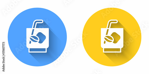 White Espresso tonic coffee icon isolated with long shadow background. Circle button. Vector