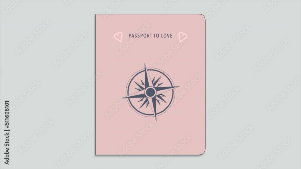 Passport with compass and pink hearts, motion holidays, romantic and wedding style background Passport with compass and pink hearts, motion holidays, romantic and wedding style background