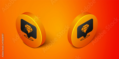 Isometric Diamond icon isolated on orange background. Jewelry symbol. Gem stone. Orange circle button. Vector