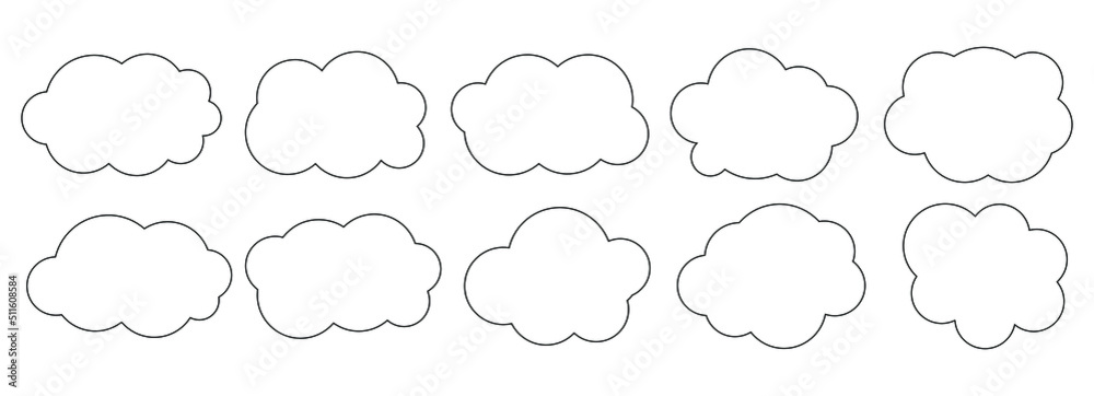 Big vector set of cloud linear icons. Cloud icons on white background. Illustration for design and print