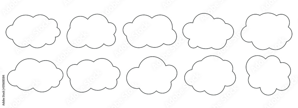 Fototapeta premium Big vector set of cloud linear icons. Cloud icons on white background. Illustration for design and print