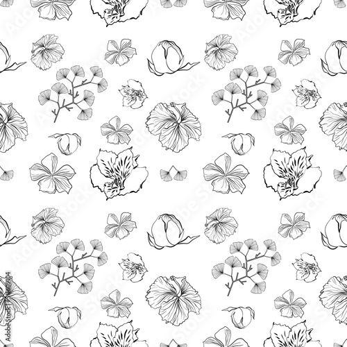 Seamless vector floral pattern with flowers in doodle technique 