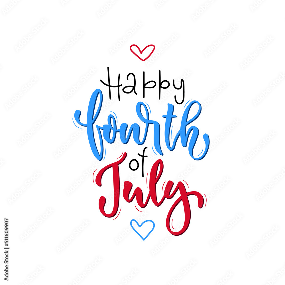 Happy 4th of July handwritten text isolated on white background. Vector illustration. Modern brush ink calligraphy, lettering for Independence Day in USA as greeting card, banner, poster, logo