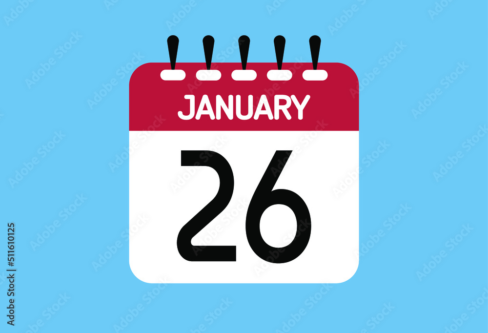 January day 26. Calendar design template 26 january in background blue. January day 26. Calendar design template 26 january in background blue.