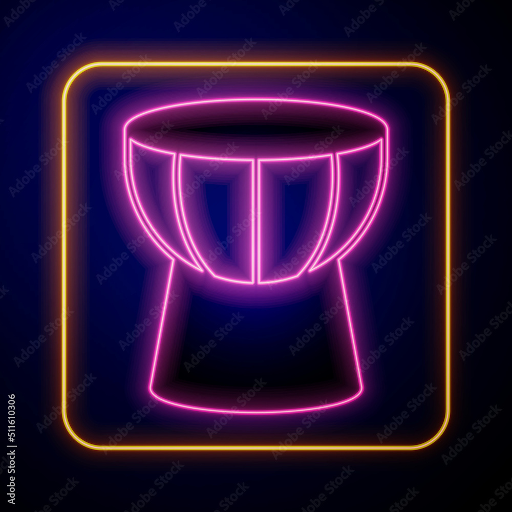Glowing neon African darbuka drum icon isolated on black background. Musical instrument. Vector Glowing neon African darbuka drum icon isolated on black background. Musical instrument. Vector