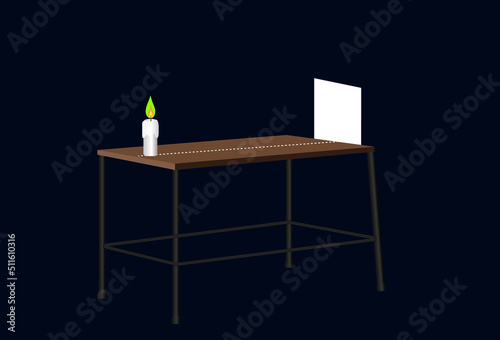 Photography physics. candle and a4 paper on the table. illumination intensity