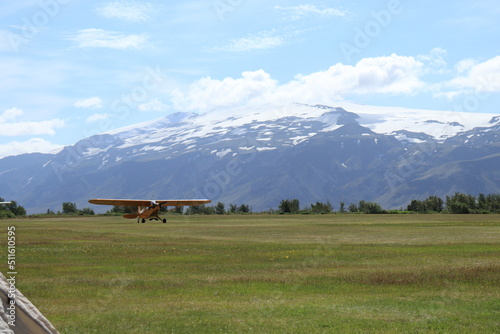 Plane in front of mountain Iceland