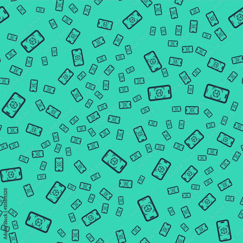Black 3d modeling icon isolated seamless pattern on green background. Augmented reality or virtual reality. Vector Black 3d modeling icon isolated seamless pattern on green background. Augmented reality or virtual reality. Vector