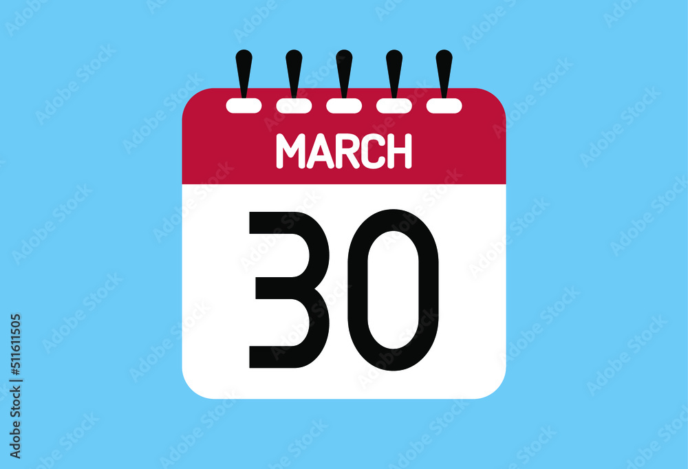 March day 30. Calendar design template 30 march in background blue. March day 30. Calendar design template 30 march in background blue.