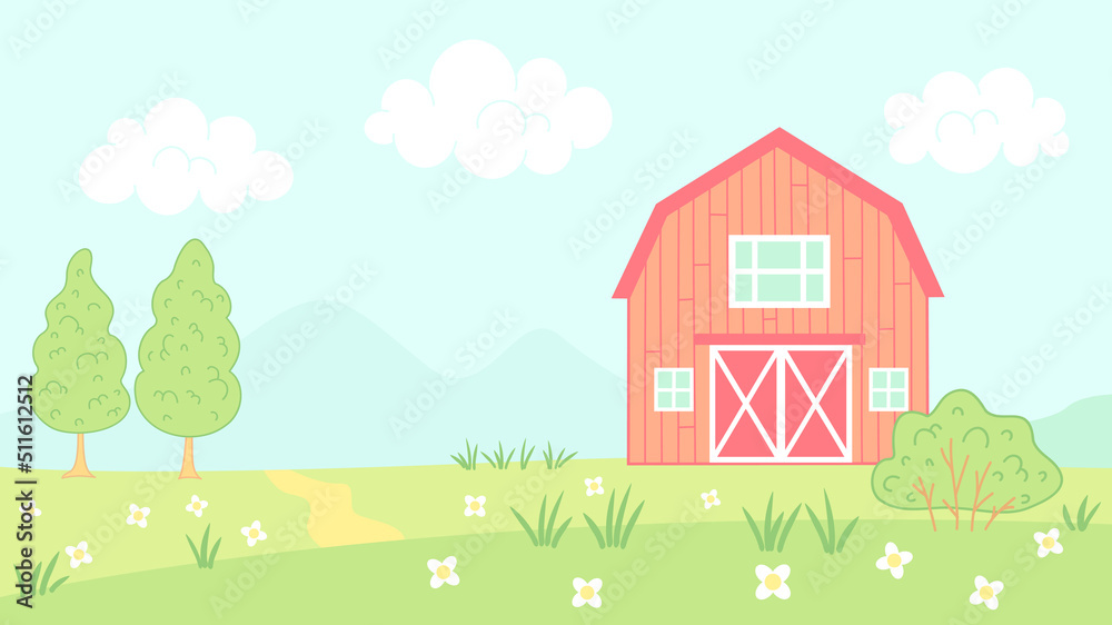 Vector illustration of barn in farm. Vector illustration farm landscape for children book. Vector illustration of barn in farm. Vector illustration farm landscape for children book.