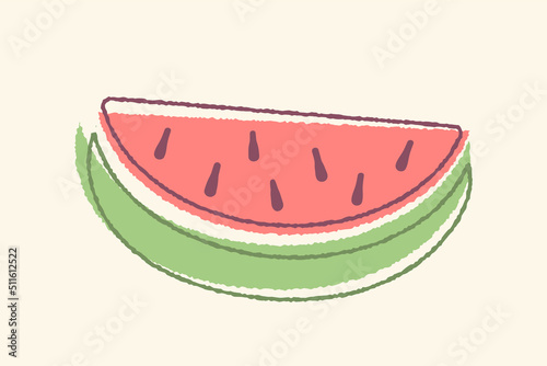 Vector vintage illustration of watermelon in hand drawing style. Vector poster of watermelon in retro style. Tropical fruit.