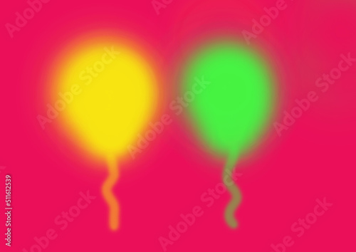 Illustration of yellow and green balloons on a red background