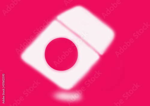 Pastel pink background with punched squares resembling the Japanese flag symbol