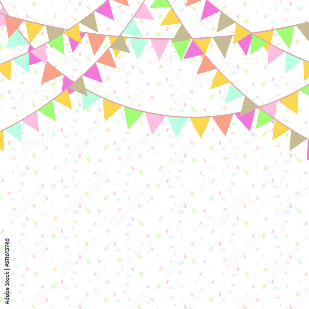 Party Background with Colorful Flags. Celebration Event, Birthday, Carnival flag garlands.