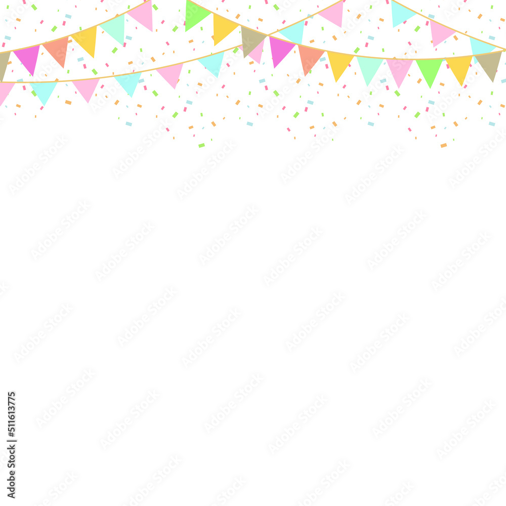 Party Background with Colorful Flags. Celebration Event, Birthday, Carnival flag garlands.