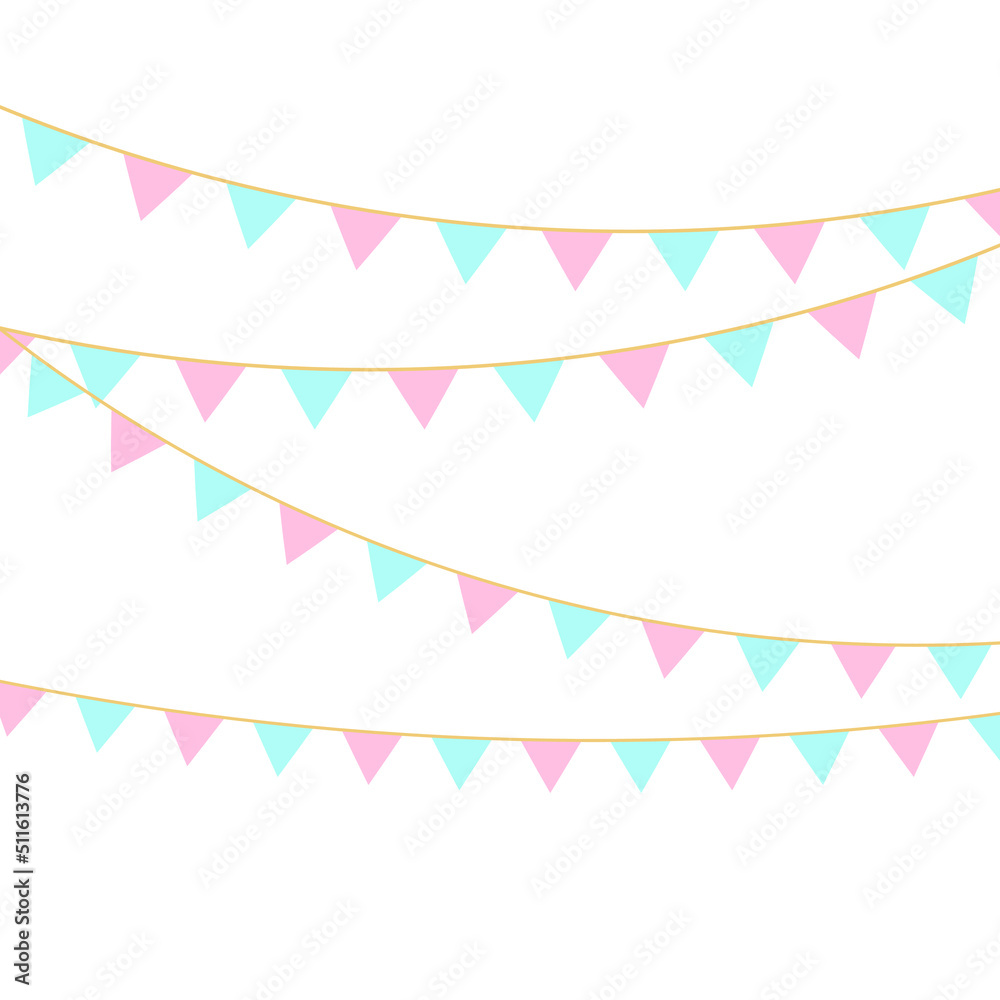 Party Background with Colorful Flags. Celebration Event, Birthday, Carnival flag garlands.