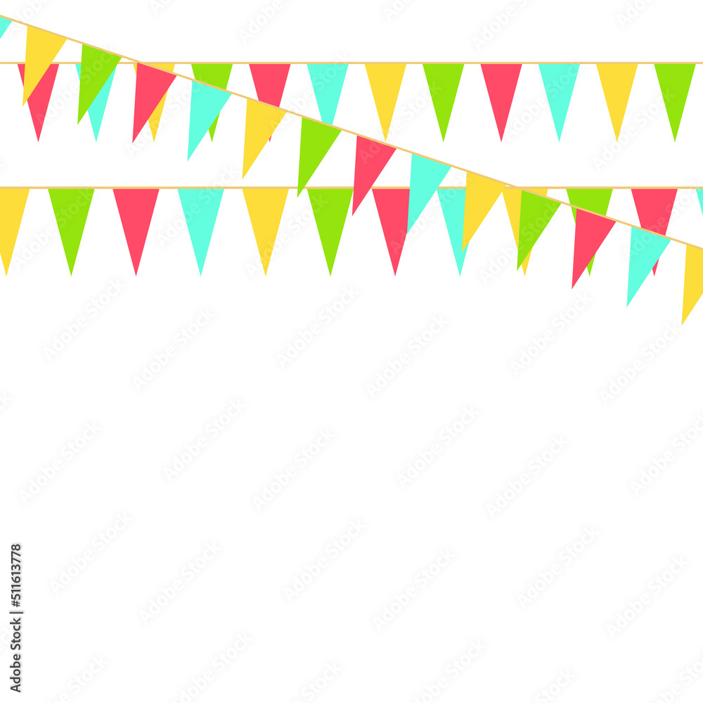 Party Background with Colorful Flags. Celebration Event, Birthday, Carnival flag garlands.