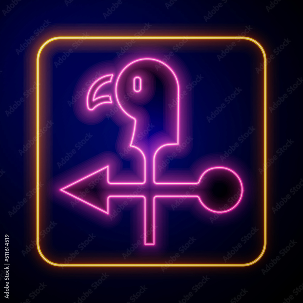 Glowing neon Rooster weather vane icon isolated on black background. Weathercock sign. Windvane rooster. Vector Glowing neon Rooster weather vane icon isolated on black background. Weathercock sign. Windvane rooster. Vector