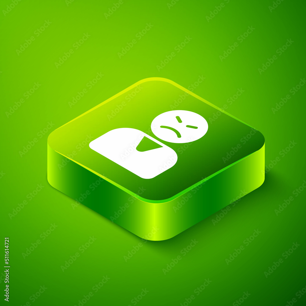 Isometric Angry customer icon isolated on green background. Green square button. Vector Isometric Angry customer icon isolated on green background. Green square button. Vector