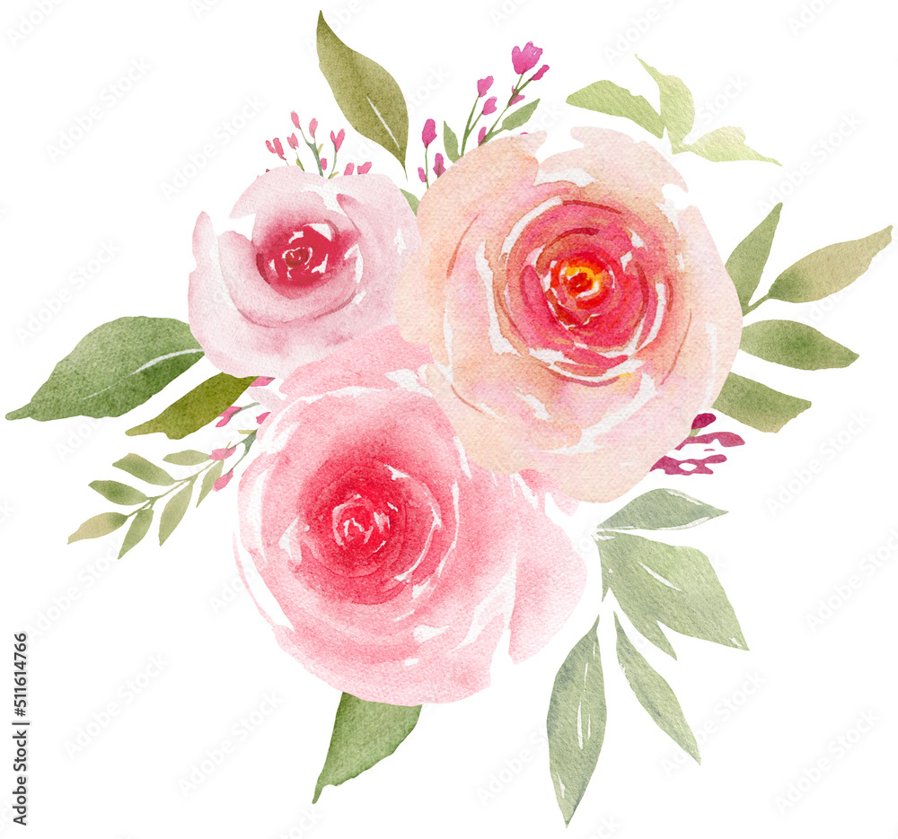 Watercolor blush floral Bouquet clipart , Wedding pink rose ...