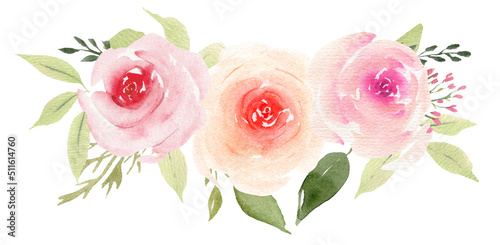 Fototapeta Naklejka Na Ścianę i Meble -  Watercolor blush floral Bouquet clipart , Wedding pink rose compositions for wedding invitations or greeting cards, Floral arrangements