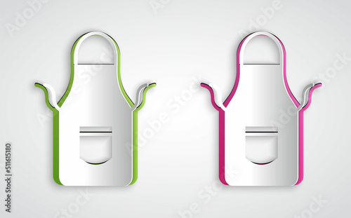 Paper cut Blacksmith apron icon isolated on grey background. Protective clothing and tool worker. Paper art style. Vector