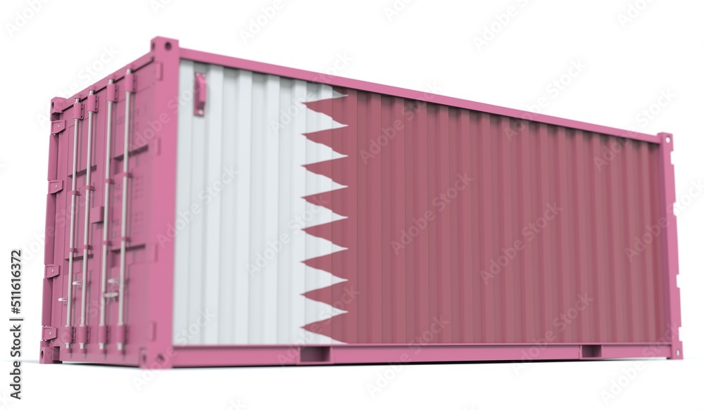 Shipping container with flag of Qatar on the side, 3d rendering Shipping container with flag of Qatar on the side, 3d rendering