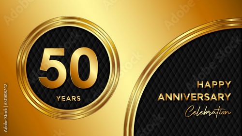 50 Years Anniversary logo with gold color for booklets, leaflets, magazines, brochure posters, banners, web, invitations or greeting cards. Vector illustration.