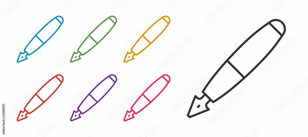 Set line Fountain pen nib icon isolated on white background. Pen tool sign. Set icons colorful. Vector Set line Fountain pen nib icon isolated on white background. Pen tool sign. Set icons colorful. Vector