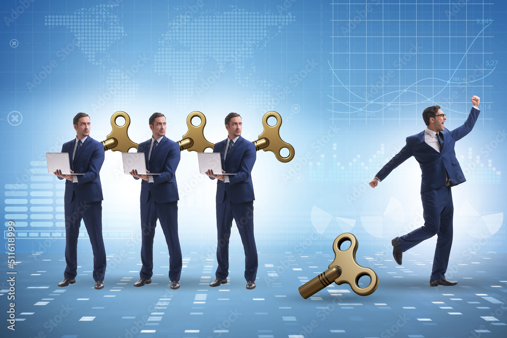 Concept of businessman escaping from office routine Concept of businessman escaping from office routine