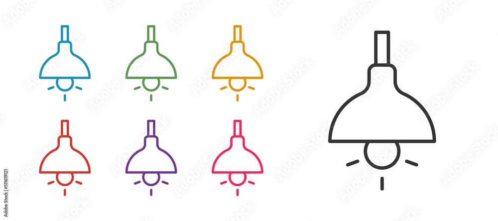 Set line Lamp hanging icon isolated on white background. Ceiling lamp light bulb. Set icons colorful. Vector Set line Lamp hanging icon isolated on white background. Ceiling lamp light bulb. Set icons colorful. Vector