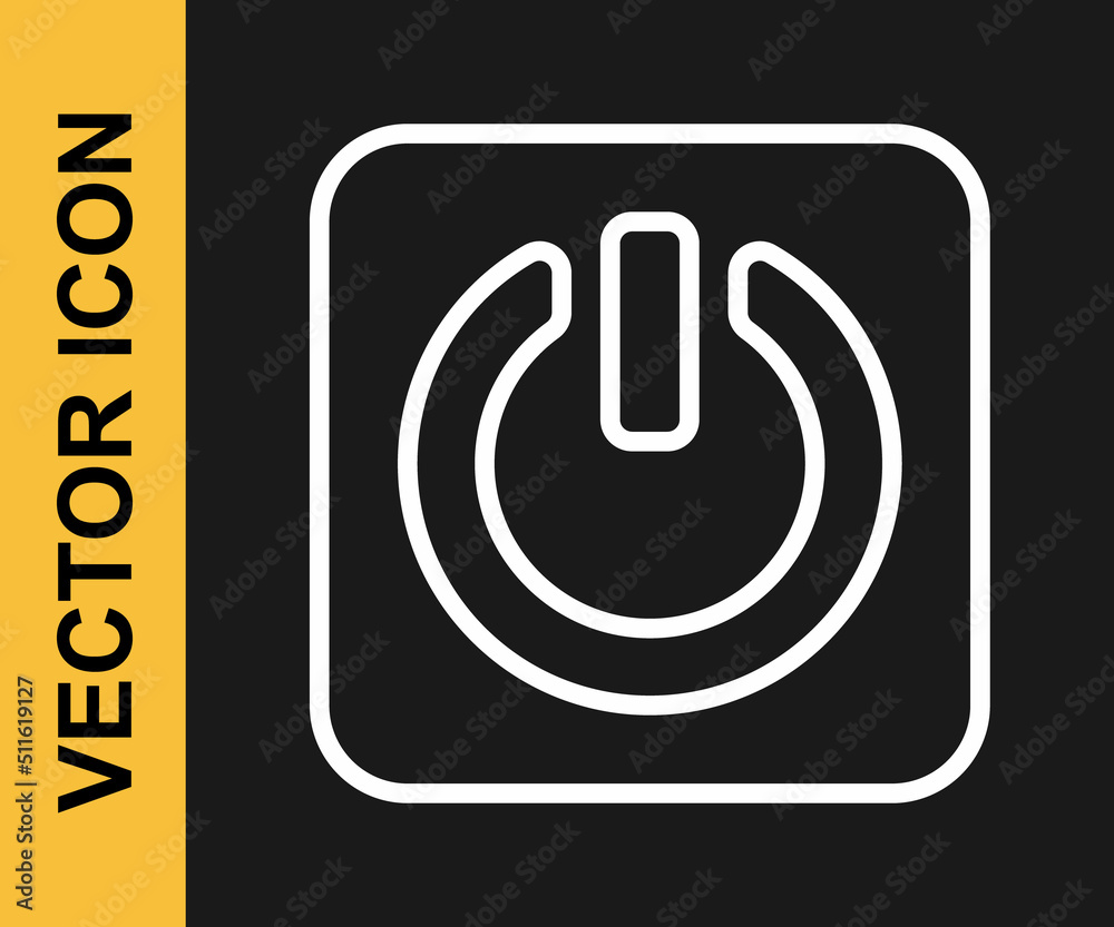 White line Power button icon isolated on black background. Start sign. Vector White line Power button icon isolated on black background. Start sign. Vector