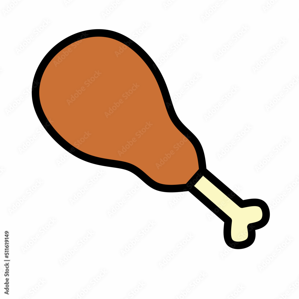 Fried chicken line icon in colored linear style isolated on white background. Pictogram symbol and illustration for logo. Thin black line vector. Fried chicken line icon in colored linear style isolated on white background. Pictogram symbol and illustration for logo. Thin black line vector.