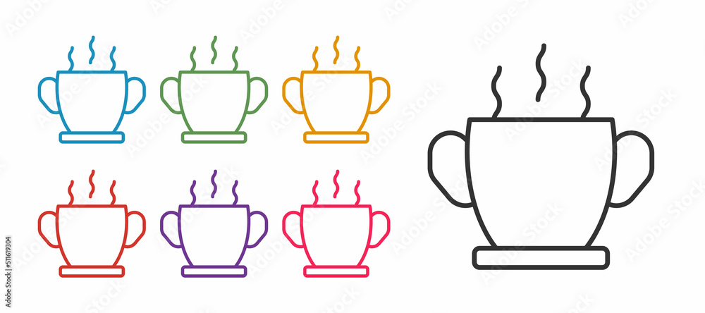 Set line Bowl of hot soup icon isolated on white background. Set icons colorful. Vector Set line Bowl of hot soup icon isolated on white background. Set icons colorful. Vector