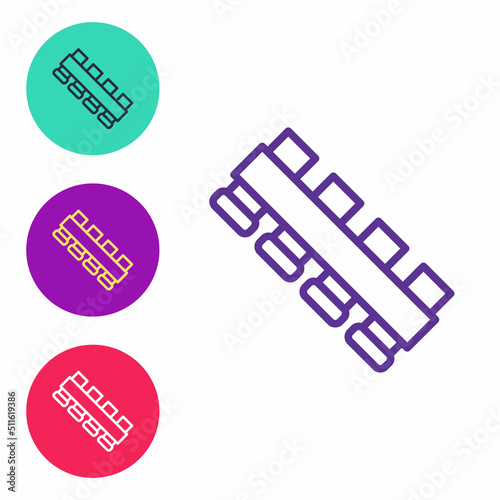 Set line Hunting cartridge belt with cartridges icon isolated on white background. Bandolier sign. Hunter equipment, armament. Set icons colorful. Vector