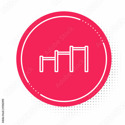 White line Sport horizontal bar icon isolated on white background. Red circle button. Vector