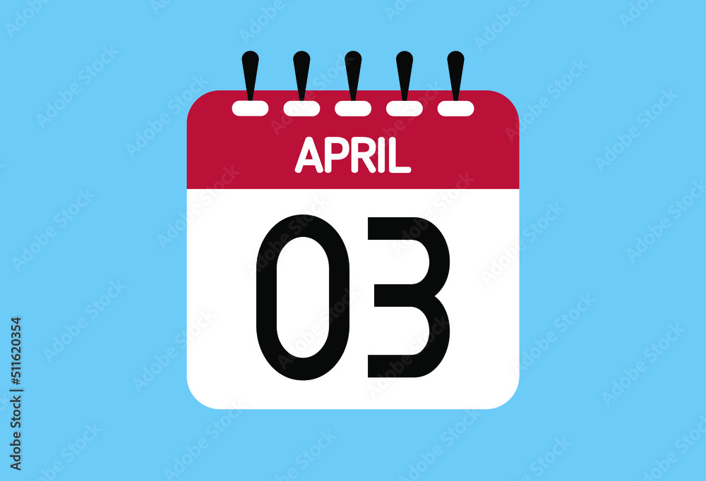 April day 3. Calendar design template 3 april in background blue.