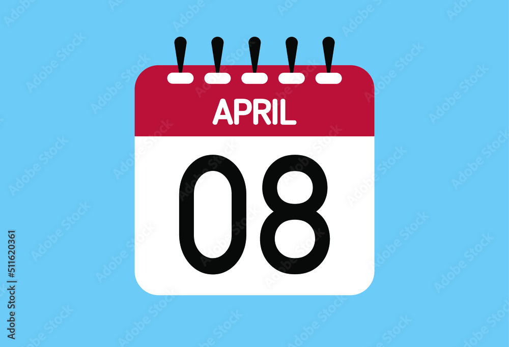 April day 8. Calendar design template 8 april in background blue. April day 8. Calendar design template 8 april in background blue.
