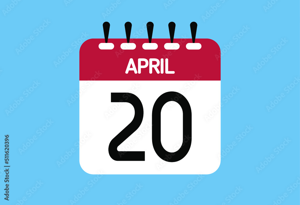 April day 20. Calendar design template 20 april in background blue. April day 20. Calendar design template 20 april in background blue.