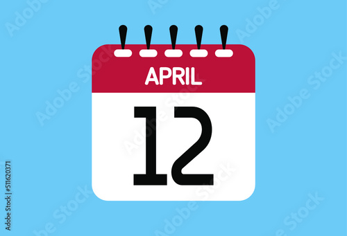 April day 12. Calendar design template 12 april in background blue.