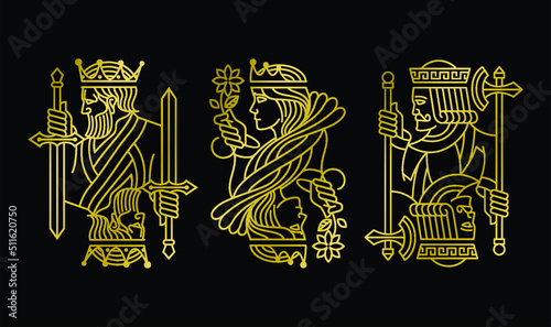 Luxury Golden King, Queen, and Jack Playing Card in Dark Background