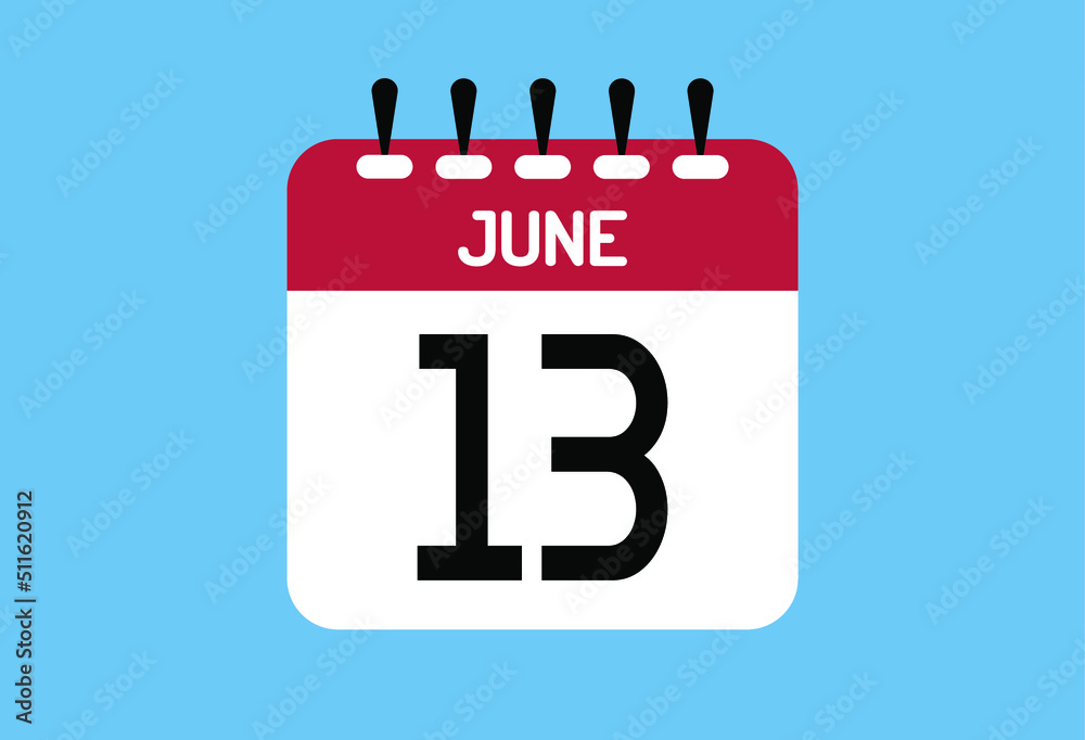 June day 13. Calendar design template 13 june in background blue. June day 13. Calendar design template 13 june in background blue.