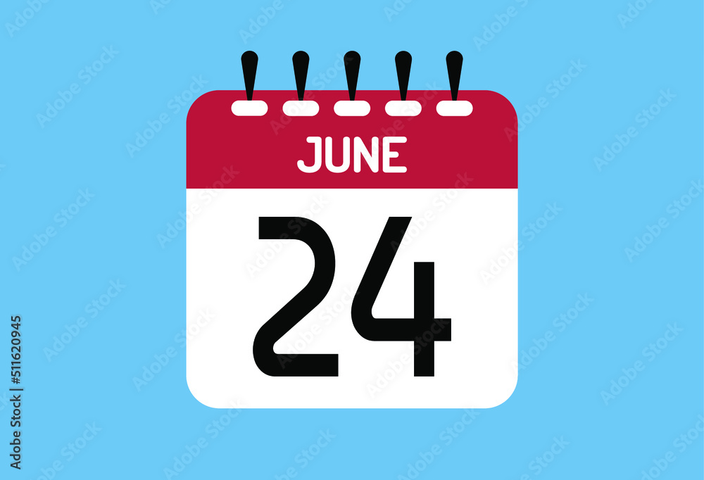 Fototapeta premium June day 24. Calendar design template 24 june in background blue.
