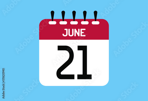 June day 21. Calendar design template 21 june in background blue.