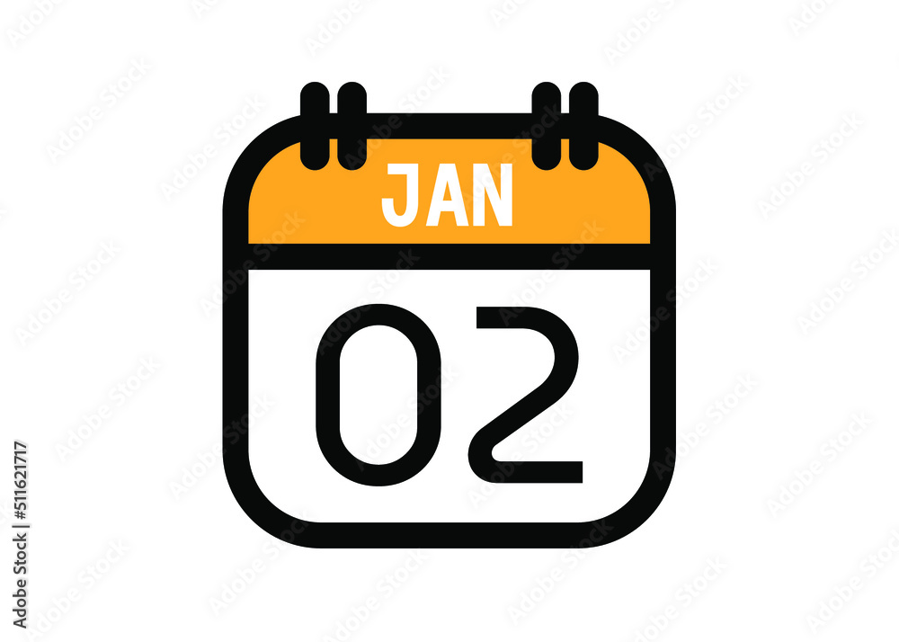 January 2. January calendar for deadline and appointment. Vector in Yellow. January 2. January calendar for deadline and appointment. Vector in Yellow.