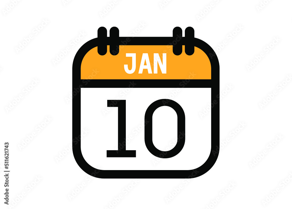 January 10. January calendar for deadline and appointment. Vector in Yellow. January 10. January calendar for deadline and appointment. Vector in Yellow.