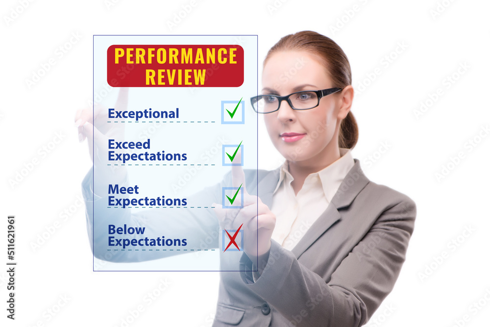 Annual performance review concept with businesswoman